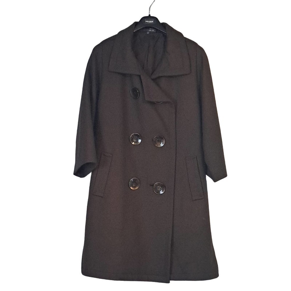 Per se 100% wool heavy army green button up coat size 14
